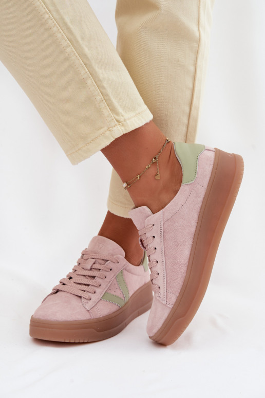 Scarpe sportive da donna in camoscio naturale con piattaforma Vinceza 79597 color rosa