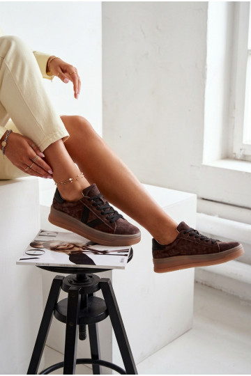 Scarpe sportive da donna in camoscio naturale con piattaforma Vinceza 79597 color marrone