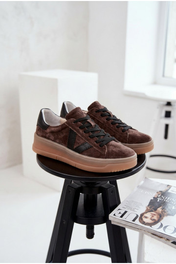 Scarpe sportive da donna in camoscio naturale con piattaforma Vinceza 79597 color marrone 2