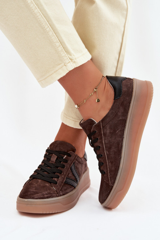 Scarpe sportive da donna in camoscio naturale con piattaforma Vinceza 79597 color marrone