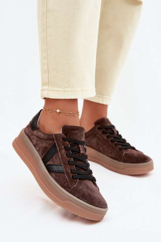 Scarpe sportive da donna in camoscio naturale con piattaforma Vinceza 79597 color marrone