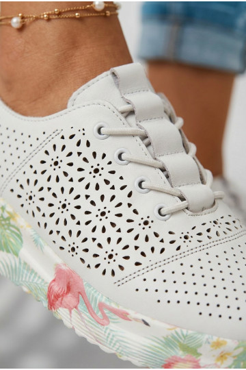 Scarpe in pelle da donna con elementi traforati Telina color bianco 2