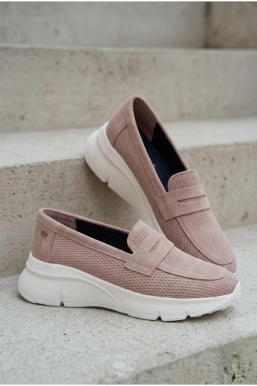 Mocassini da donna in camoscio naturale con piattaforma Vinceza 79626 color sabbia