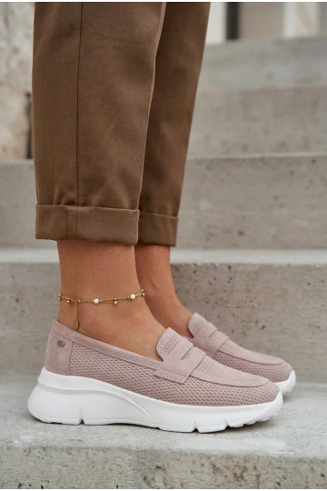 Mocassini da donna in camoscio naturale con piattaforma Vinceza 79626 color sabbia 2