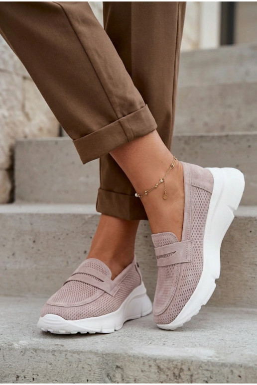 Mocassini da donna in camoscio naturale con piattaforma Vinceza 79626 color sabbia