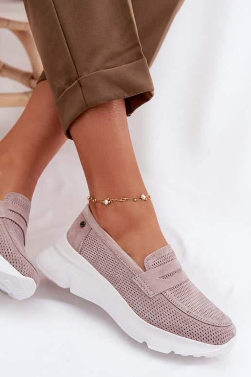 Mocassini da donna in camoscio naturale con piattaforma Vinceza 79626 color sabbia