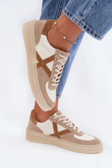 Pelle dalla pelle scamosciata Scarpe modello sneakers Femminile Zazoo N1108S5 beige