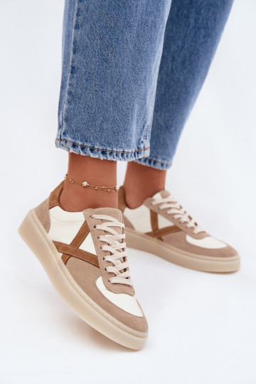 Pelle dalla pelle scamosciata Scarpe modello sneakers Femminile Zazoo N1108S5 beige 2