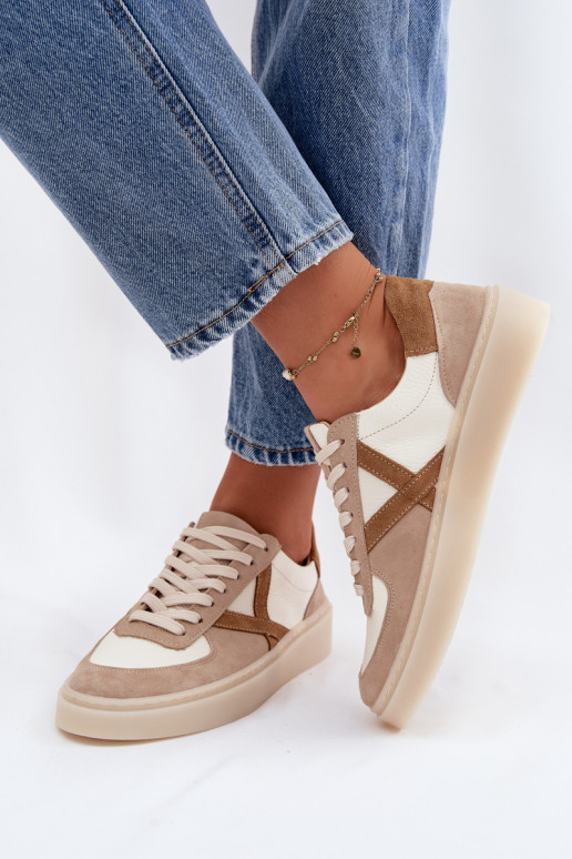 Pelle dalla pelle scamosciata Scarpe modello sneakers Femminile Zazoo N1108S5 beige