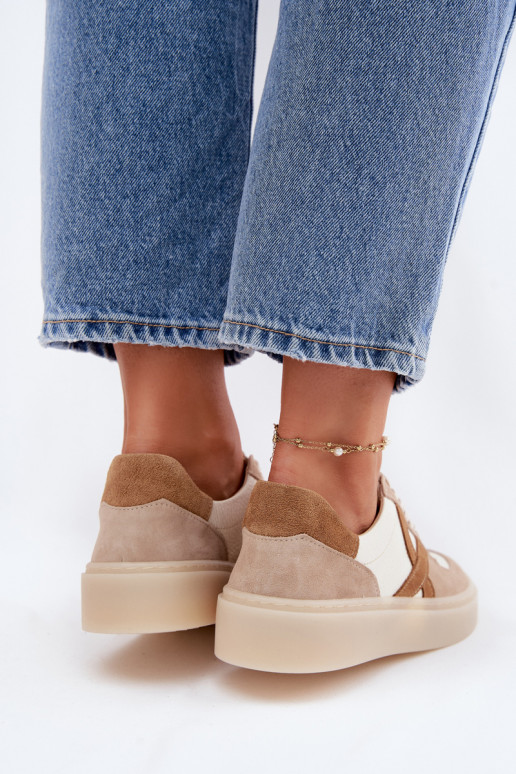 Pelle dalla pelle scamosciata Scarpe modello sneakers Femminile Zazoo N1108S5 beige