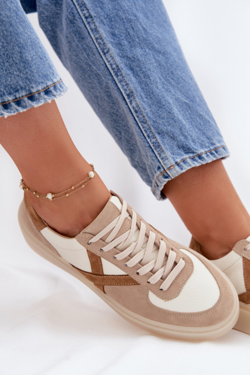 Pelle dalla pelle scamosciata Scarpe modello sneakers Femminile Zazoo N1108S5 beige