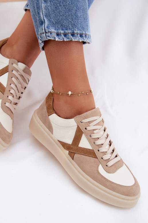 Pelle dalla pelle scamosciata Scarpe modello sneakers Femminile Zazoo N1108S5 beige