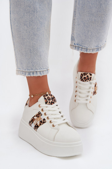 Scarpe sportive da donna con plateau e cinturino bianche con motivo leopardato Palvessa