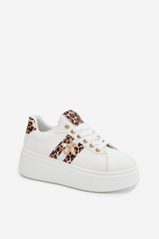 Scarpe modello sneakers Femminile con una piattaformaPrzypinką Colore bianco con motivi di pelliccia di leopardo Palvessa