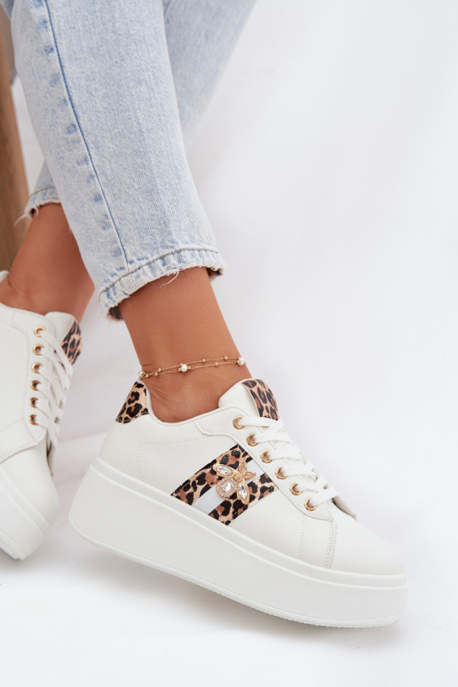 Scarpe modello sneakers Femminile con una piattaformaPrzypinką Colore bianco con motivi di pelliccia di leopardo Palvessa