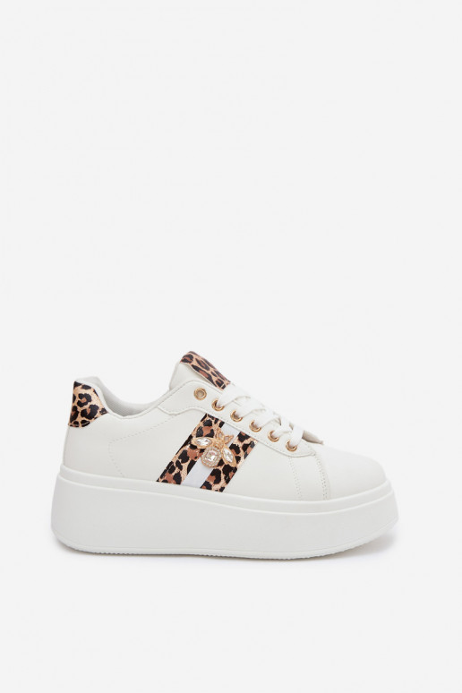 Scarpe modello sneakers Femminile con una piattaformaPrzypinką Colore bianco con motivi di pelliccia di leopardo Palvessa