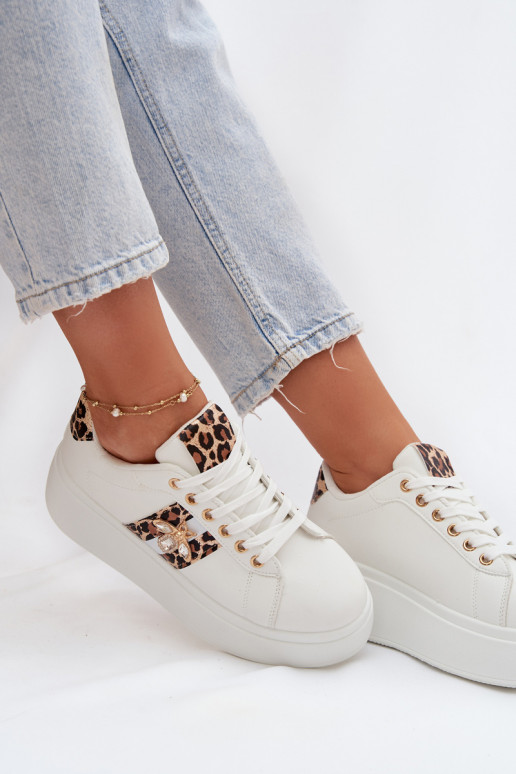 Scarpe modello sneakers Femminile con una piattaformaPrzypinką Colore bianco con motivi di pelliccia di leopardo Palvessa