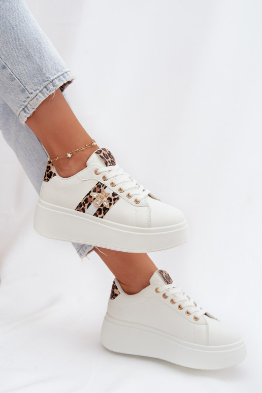 Scarpe modello sneakers Femminile con una piattaformaPrzypinką Colore bianco con motivi di pelliccia di leopardo Palvessa