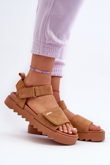 Sandali in camoscio da donna con plateau Big Star NN274705 marroni 2