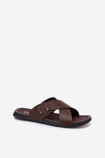 Pantofole in pelle da uomo con fibbie Big Star RR174077 marroni