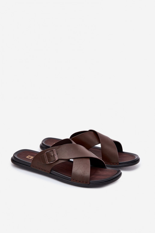 Pantofole in pelle per uomo con fibbie Big Star RR174077 colore marrone