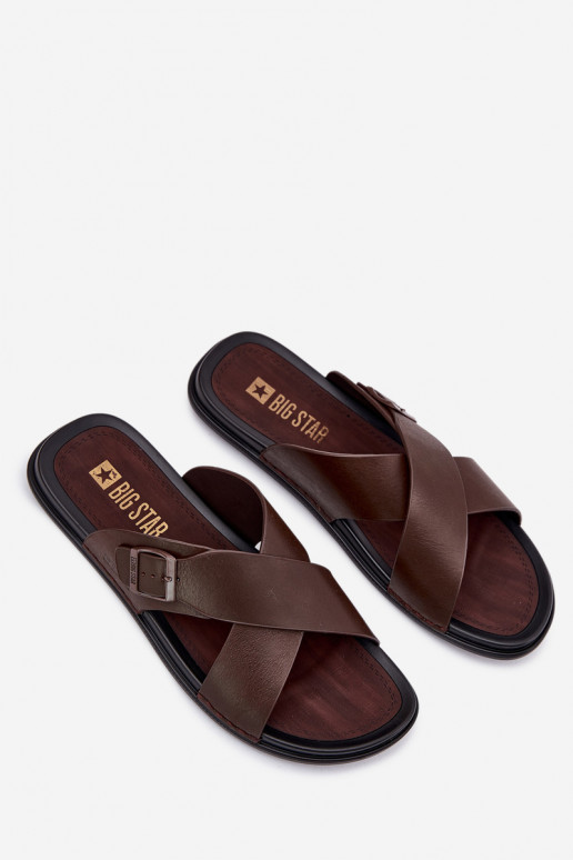 Pantofole in pelle per uomo con fibbie Big Star RR174077 colore marrone