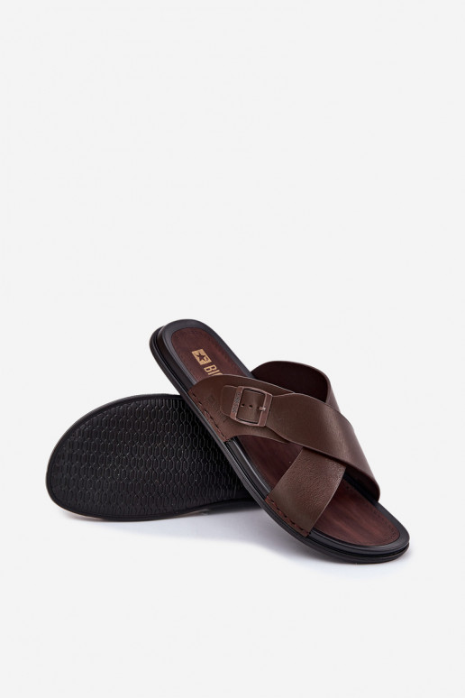 Pantofole in pelle per uomo con fibbie Big Star RR174077 colore marrone