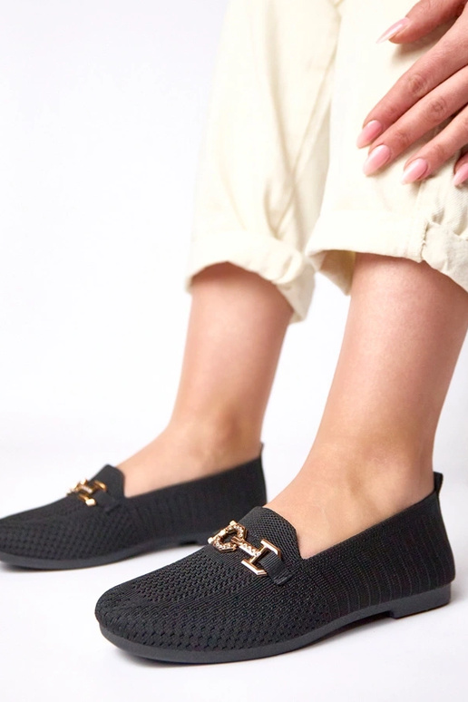 Mocassini neri in tessuto con...