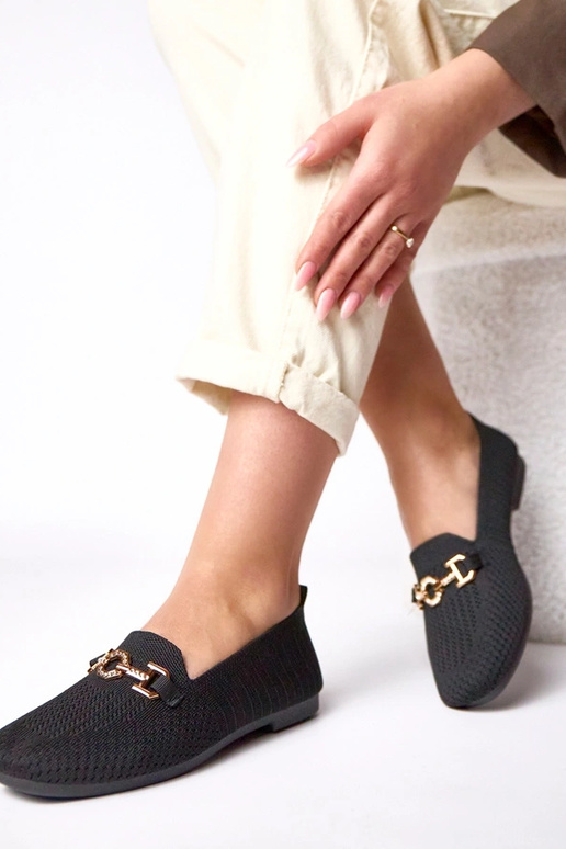 Mocassini neri in tessuto con...