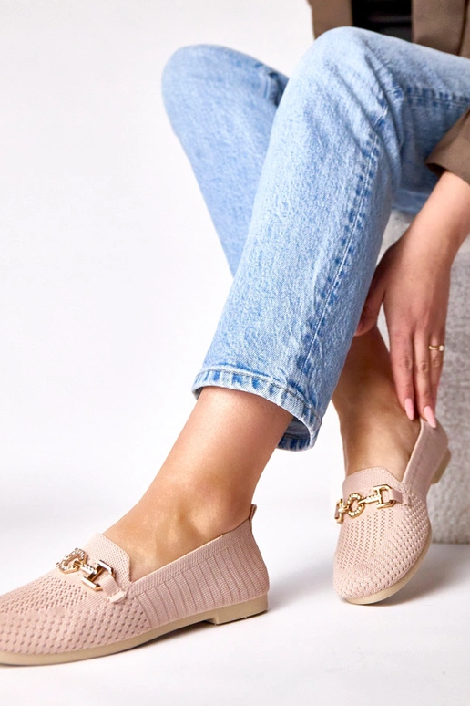 Mocassini rosa in tessuto con...