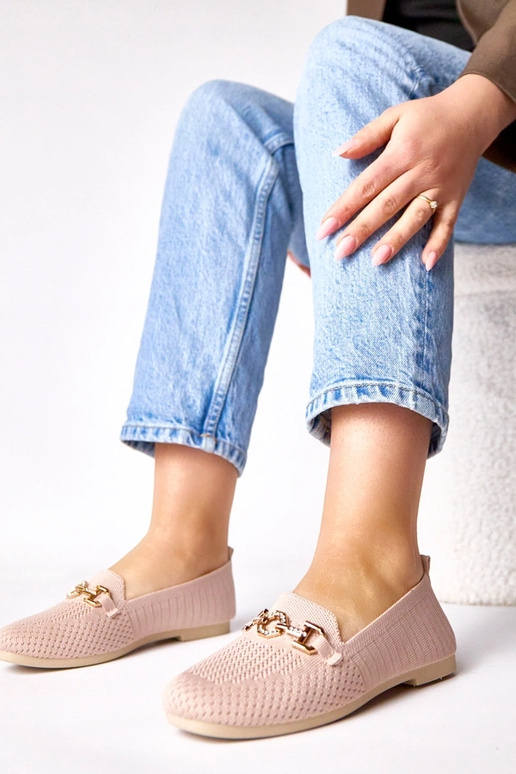 Mocassini rosa in tessuto con...