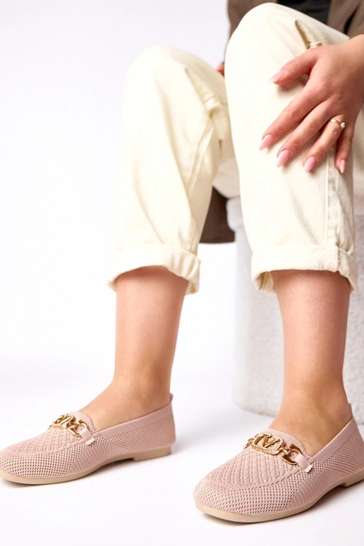 Mocassini rosa in tessuto con...