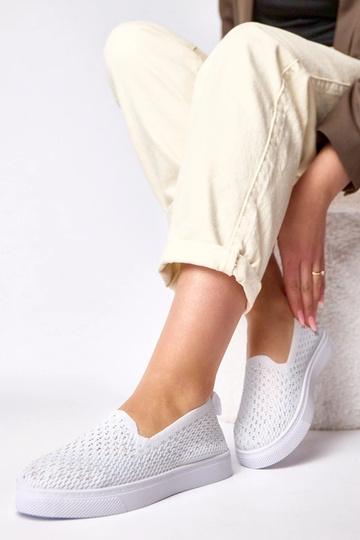 Scarpe sportive in tessuto bianche con zirconi Gabrielle 2