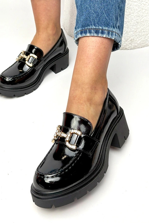 Mocassini laccati neri con tacco e...