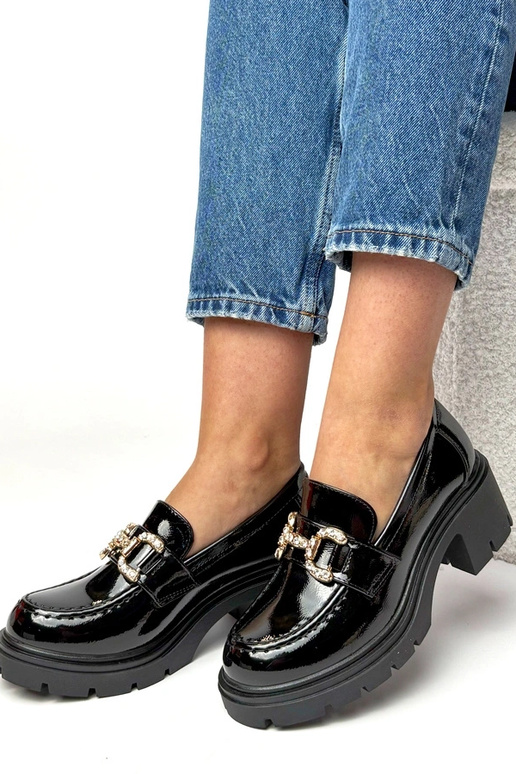 Mocassini laccati neri con tacco e...