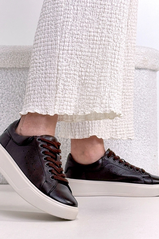 Scarpe sportive in pelle marroni con...