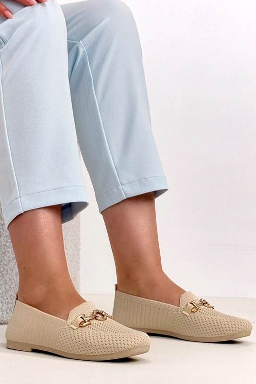 Mocassini in tessuto color sabbia con...