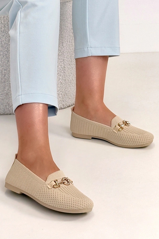 Mocassini in tessuto color sabbia con...