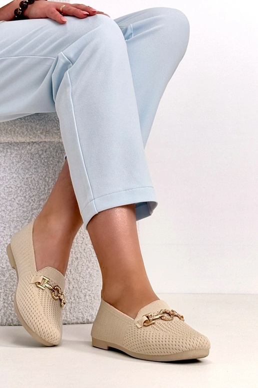 Mocassini in tessuto color sabbia con...