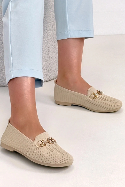 Mocassini in tessuto color sabbia con...