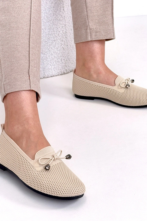 Mocassini in tessuto color sabbia con...