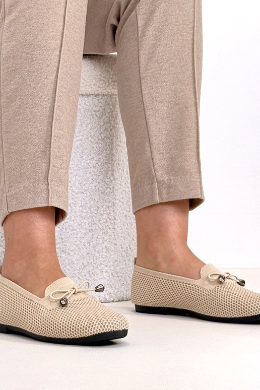 Mocassini in tessuto color sabbia con...