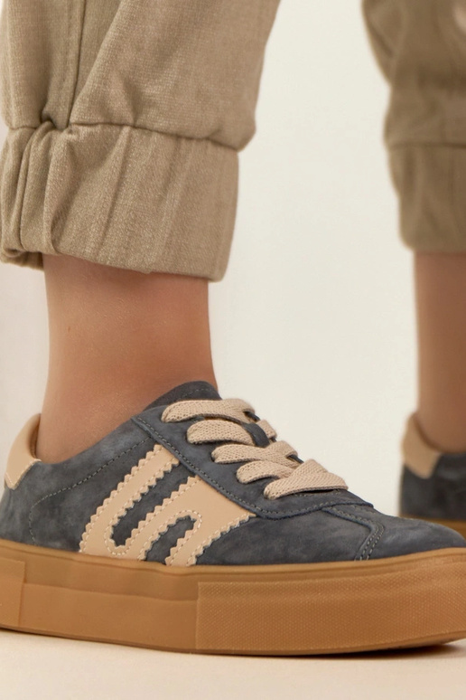 Scarpe sportive in pelle grigia con...