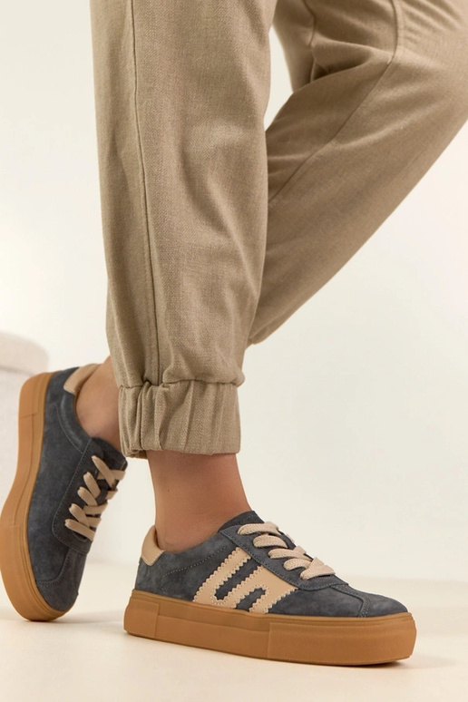 Scarpe sportive in pelle grigia con...