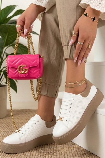 Scarpe sportive in pelle bianche a piattaforma Filippo