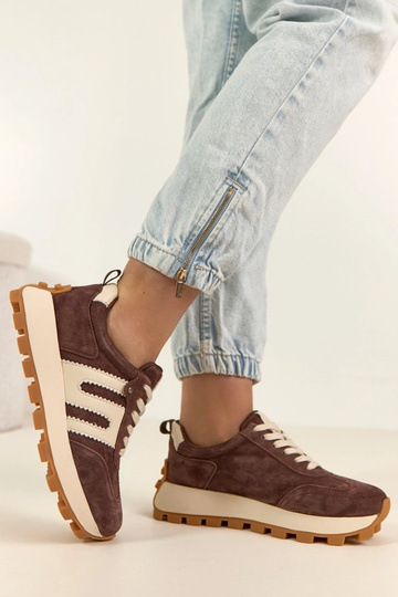 Scarpe sportive in pelle color cioccolato a piattaforma Filippo 2