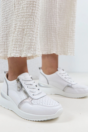 Scarpe in pelle bianche con tacco nascosto Cambell 2