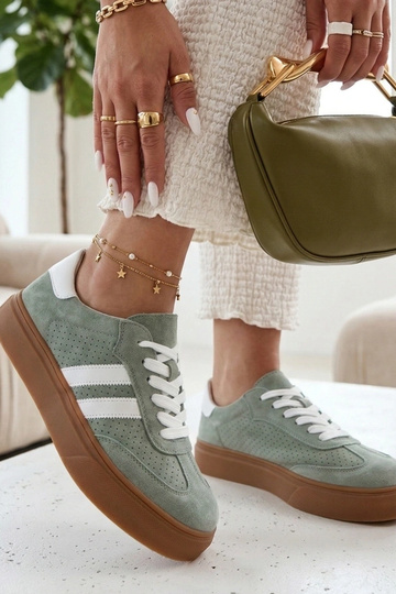 Sneakers in pelle verdi con piattaforma Cambell