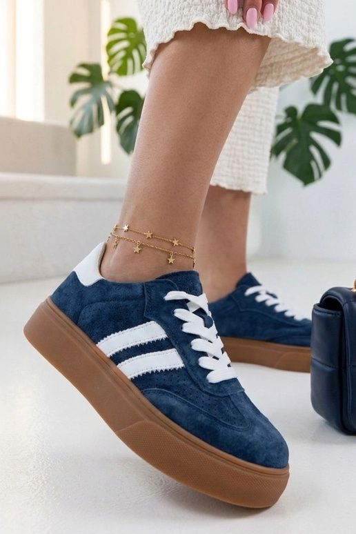 Sneakers in pelle blu scuro con...