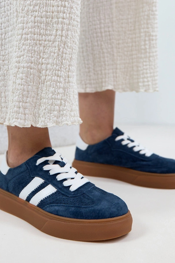 Sneakers in pelle blu scuro con piattaforma Cambell 2